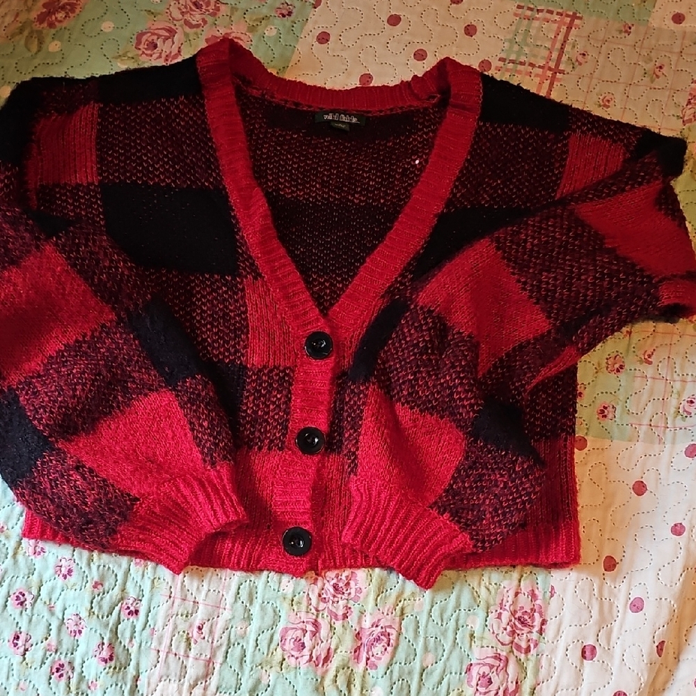 Wild Fable Red and Black Checkered Cardigan